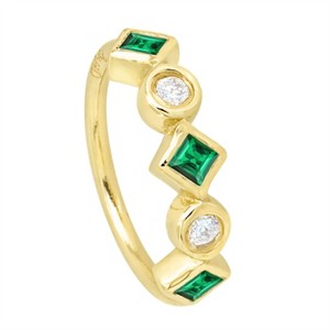 Jewelry Avalanche 20G 14K Gold Bezel Set Princess Cut Emerald & Round Diamond Nose Hoop Ring, 8mm - 1 of 4