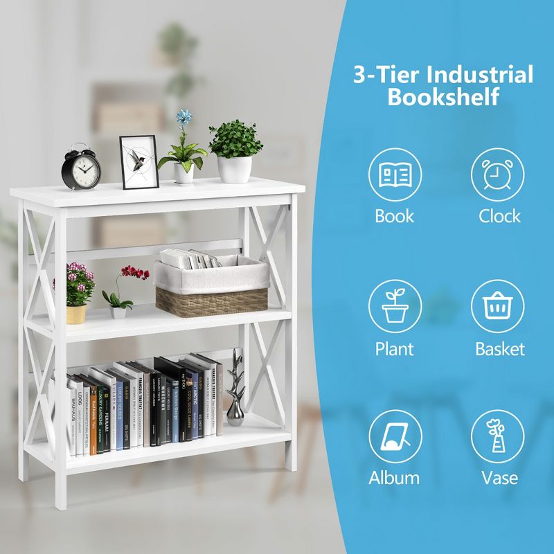 Costway 3-Tier Bookshelf Wooden Open Storage Bookcase for Home Office White\Black\Coffee\Natural, 4 of 11