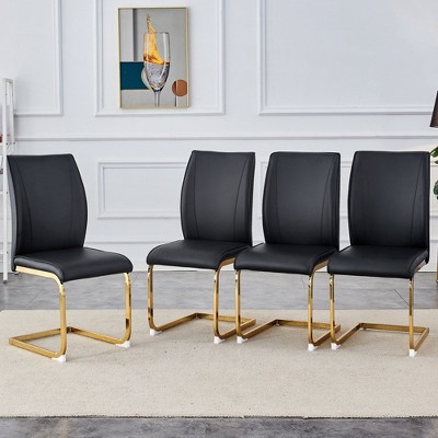 NicBex PU Leather Dining Chairs Set of 4,Upholstered Armless Kitchen Chair with High Back and Arched Metal Legs for Dining Room,Kitchen