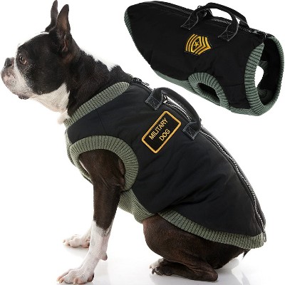 Gooby Military Vest, Small Dog Jacket Coat Vest with Lift Handle, Black, X