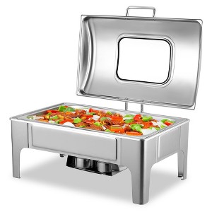 Chafing Dish Buffet Set, 9 Qt Stainless Steel Flip Cover Chafer with Viewing Lid & Removable Base - 1 of 4