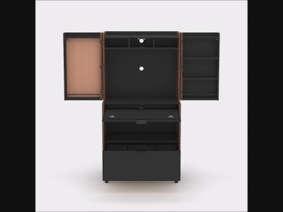 Grand Walnut and Black Multifunctional Computer Cabinet with Storage
