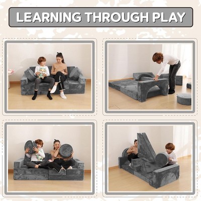 Gray Modular Kids Play Couch with Washable Cushions