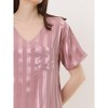 cheibear Women's Short Sleeve Mini length Striped Pajama Dress - 4 of 4