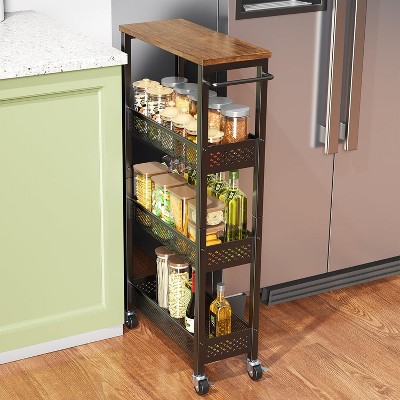 Slim Storage Cart 4 Tier Narrow Kitchen Rolling Cart on Wheels , Mobile Utility Cart Shelving Unit