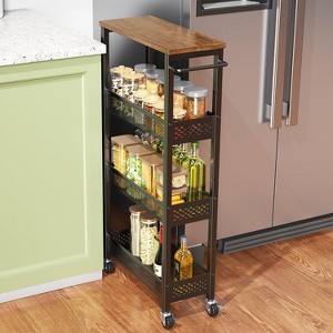 Slim Storage Cart 4 Tier Narrow Kitchen Rolling Cart on Wheels , Mobile Utility Cart Shelving Unit - 1 of 4