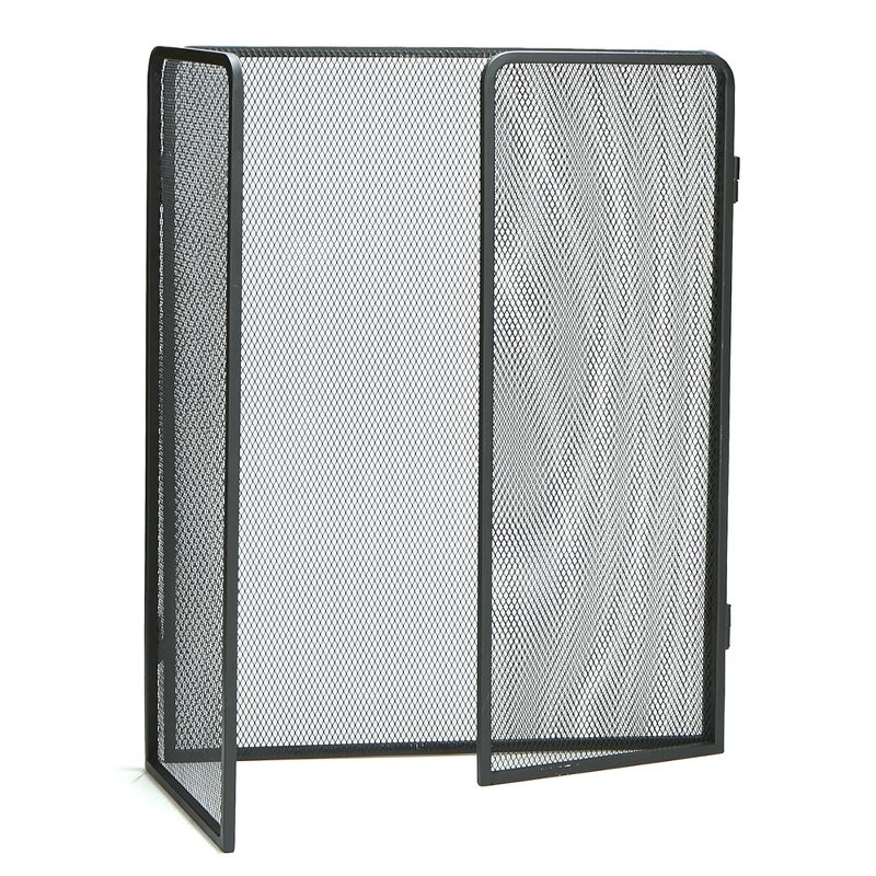 Mind Reader Fireplace Protector Screen, 3-Panel Folding Metal Mesh, Black, 3 of 8