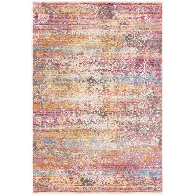 Light Blue Floral Synthetic 4' x 6' Rectangular Area Rug