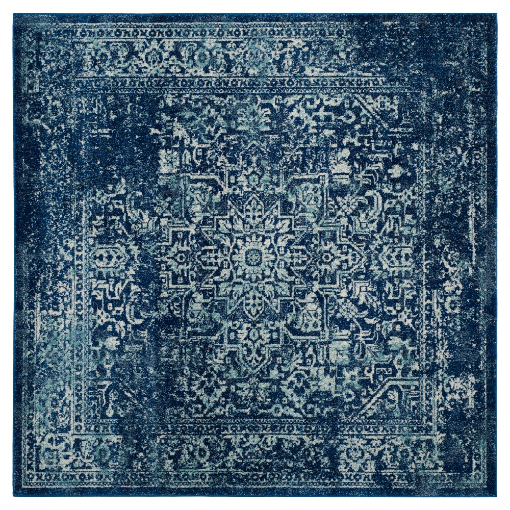 6'7inx6'7in Square Hestia Burst Loomed Area Rug Navy/Ivory Square - Safavieh