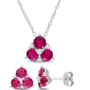 EVERLY JEWELRY | Sterling Silver 3 1/3 CT TGW Created Ruby and Created White Sapphire 3-Stone Earrings & Pendant Set - 18 in - 1 of 3