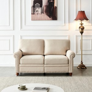 59.45" Linen Loveseat Sofa with Storage, Upholstered 2-Seater Sofa with Nailhead Trim and Thick Cushions - 1 of 4