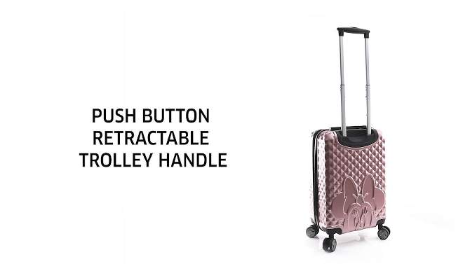 Disney Minnie Mouse Rose Gold 20” Carry-On Luggage With Wheels And Retractable Handle, 2 of 9, play video