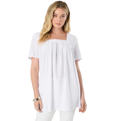 Roaman's Women's Plus Size Square Neck Eyelet Tunic