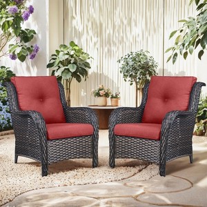 Buenhomino Patio Wicker Chairs Set of 2, Patio Rattan Dining Chairs with 4-inch Seat Cushions, High Back and Curved Armrest for Garden Backyard Deck - 1 of 4