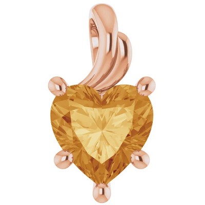 Pompeii3 7mm Citrine Women's Heart Pendant in 14k Gold Necklace 5mm Tall
