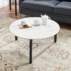 NicBex Modern Imitation Marble Round Coffee Table with Solid Wood Legs,Rubber Wood Side Table,Center Table for Living Room - 1 of 4