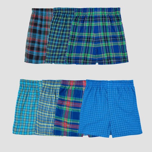 Fruit of the Loom Boys' 7pk Plaid Boxers - Colors May Vary S