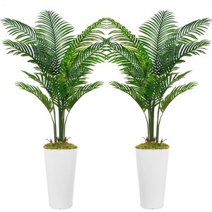 Vitalismo 1/2Pcs 5ft Tall Artificial Palm Tree Potted Faux Plant with Stylish White Planter Outdoor Indoor Decor - 1 of 4