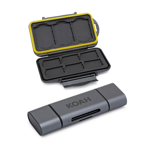 Koah Rugged Memory Storage Carrying Case and Dual Slot SD Card Reader Bundle