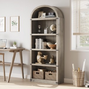 Bookcase with Doors Arched Bookshelf 71.65in Tall Bookcase Farmhouse Cabinet with Shelves Wooden Bookshelves for Home Office, Living Room - 1 of 4