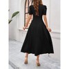 Womens High Waisted V Neck Summer Dress Puff Short Sleeve Casual A Line Flowy Maxi Dress - 4 of 4