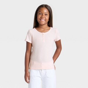 Girls' Short Sleeve Waffle Knit Henley T-Shirt - Cat & Jack™ - 1 of 3