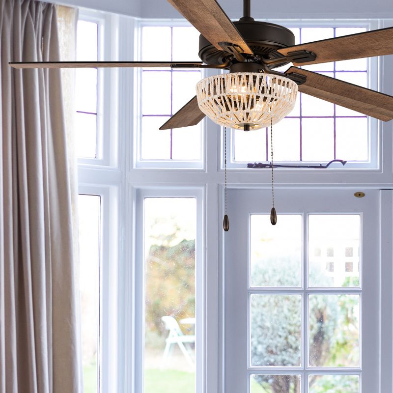 52&#34; 2-Light Gertrude Oil-Rubbed Bronze Metal Ceiling Fan with Rattan Shade - River of Goods, 5 of 12