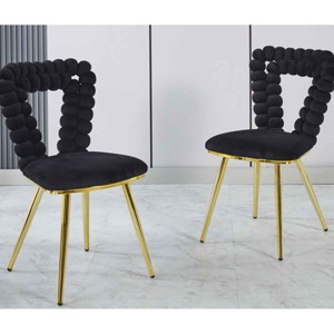 [Set of 2] Modern Dining Chairs, Chair with Curved Backrest with Hairball Texture, Dining Chair with Iron Legs and Fabric Cushion-Coolbibila - 1 of 4
