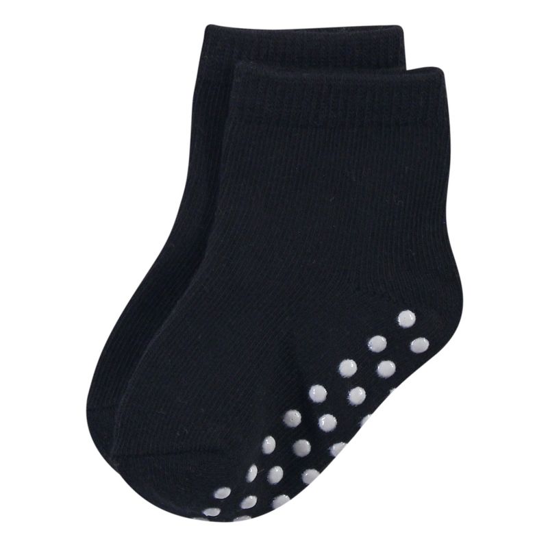 Touched by Nature Baby and Toddler Boy Organic Cotton Socks with Non-Skid Gripper for Fall Resistance, Solid Black Blue, 5 of 11