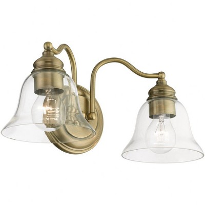 Antique Brass Dual-Light Vanity with Hand-Blown Clear Glass Shade
