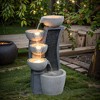 LuxenHome 26" Modern Outdoor Water Fountain with Planter and Lights, Resin Cascading Bowl Garden Waterfall Indoor and Outdoor Use Gray - 2 of 4