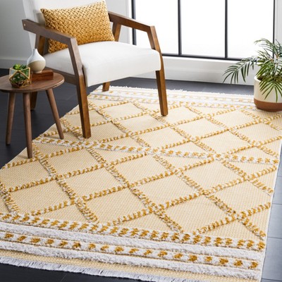 Gold and Ivory Geometric Flat Woven Synthetic Area Rug, 5' x 7'