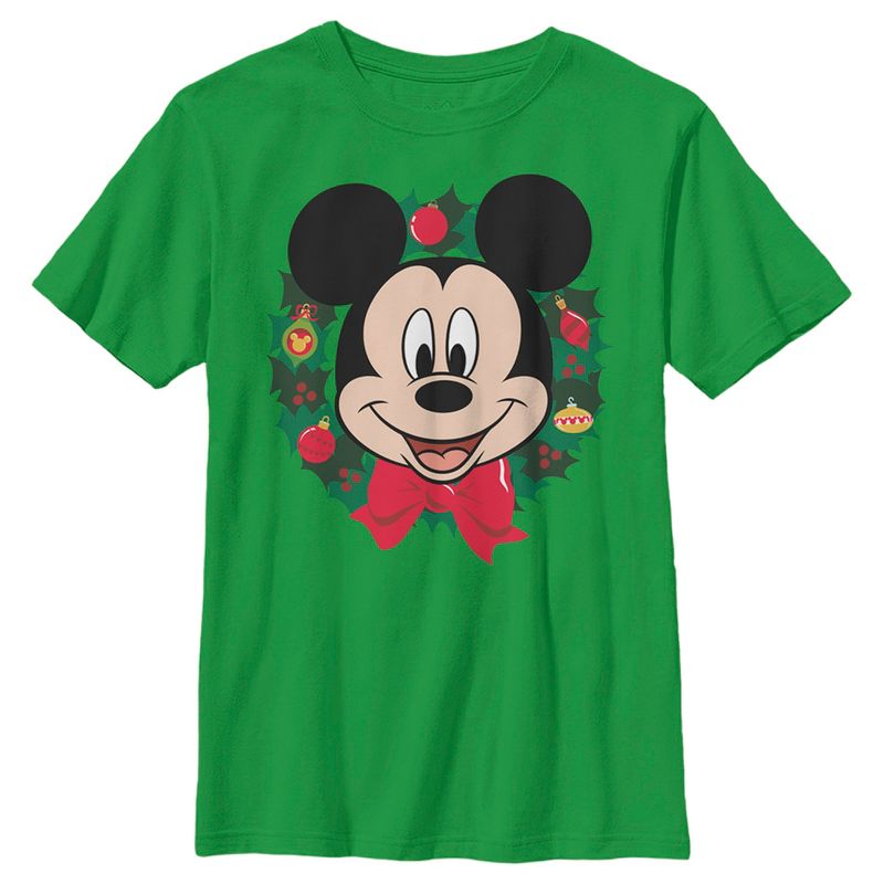 Boy's Mickey & Friends Christmas Wreath Mickey T-Shirt, 1 of 5