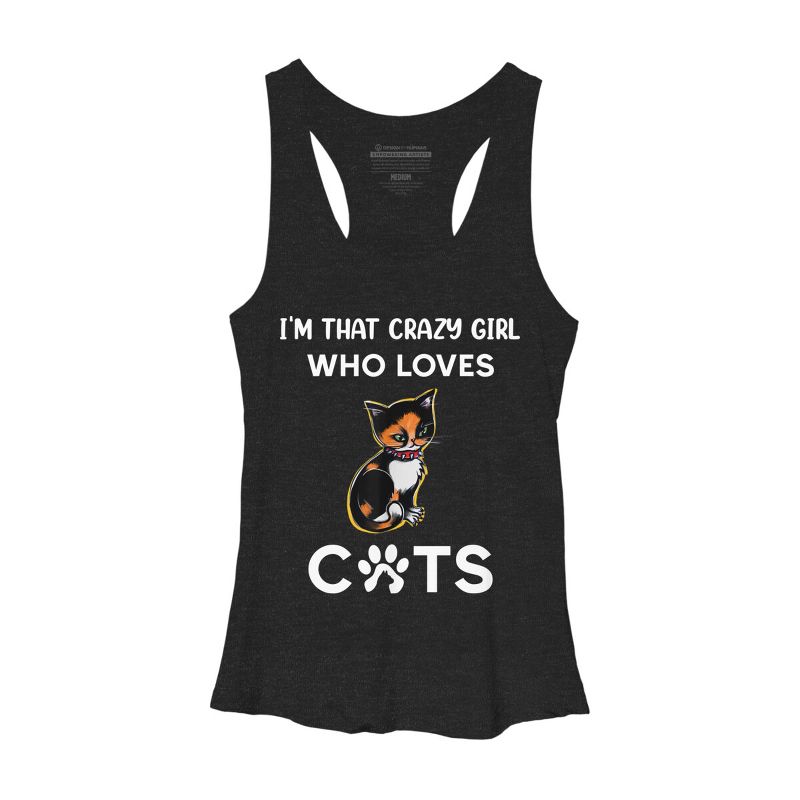 Women's Design By Humans I'm That Crazy Girl Who Loves Cats Cartoon By MeowShop Racerback Tank Top, 1 of 3