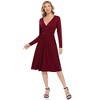 V Neck Casual Dress Long Sleeve Empire Waist Wrap Midi Party Dresses with Pockets - 3 of 4