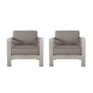 Christopher Knight Home Cape Coral Outdoor Aluminum Club Chairs  with Sunbrella Cushions (Set of 2) - 1 of 4