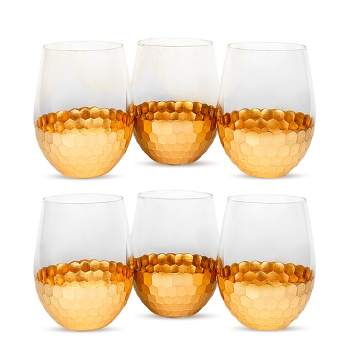 American Atelier Daphne Stemless Goblet Set of 6, Made of Glass Gold Honeycomb Pattern, 18-Ounce Capacity, Smooth Rim Red Wine Glasses, 18 oz.