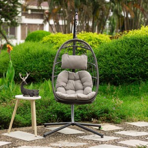 Outdoor Wicker Hanging Swing Chair,Indoor Egg Chair With Cushion And Aluminum Frame,Polyethylene Rattan Patio Lounge Egg Chair-Coolbibila - 1 of 4