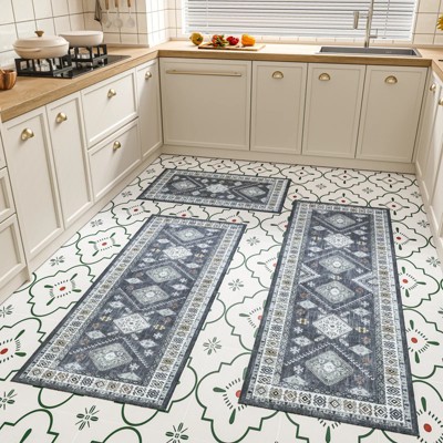 DOMETOUR Kitchen Rug Sets 3 Piece with Runner Non Slip Kitchen Rugs and Mats Washable Kitchen Mats