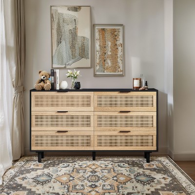 6-Drawers Rattan Storage Cabinet Rattan Drawer,for Bedroom,Living Room