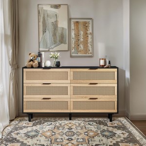 TIRAMISUBEST 51.18"6-Drawers Rattan Storage Cabinet Rattan Drawer - Black Mobile File Cabinet - 1 of 4