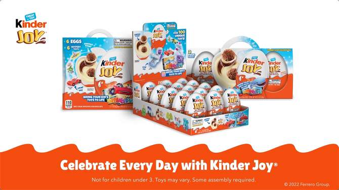 Kinder Joy Sweet Cream Topped with Cocoa Wafer Bites Chocolate Treat + Toy - 6ct, 2 of 12, play video