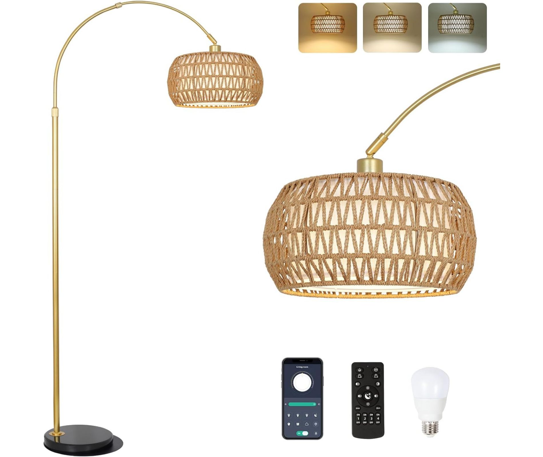 SEVOBAL Floor Lamps Adjustable Height Arc Floor Lamp with Double Shades for Living Room and Bedroom, Brown, 16.93"*12.99"*7.09"