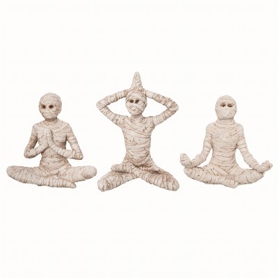 Transpac Resin White Halloween Mummy Zen Yoga Pose Set of 3