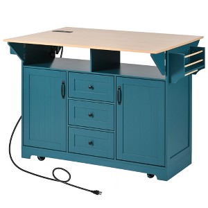 Maliang 55.7'' Large Kitchen Island with 2 Drop Leaf, Power Outlet, Spice & Towel Rack , 3 Drawers, for Kitchen, Dining Room - 1 of 4