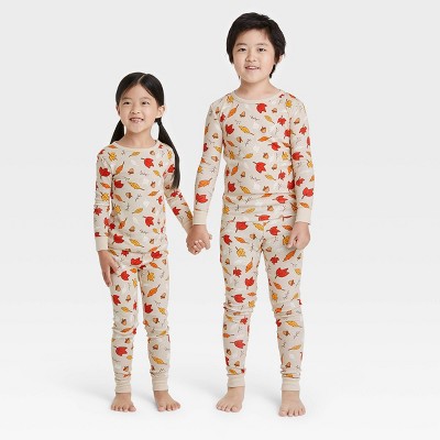 Toddler Fall Leaf Print Matching Family Pajama Set - Oatmeal 12M