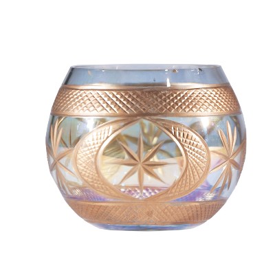 Storied Home Hand-Painted Cut Glass Tealight/Votive Holder with Snowflakes Design, Iridescent and Gold Finish
