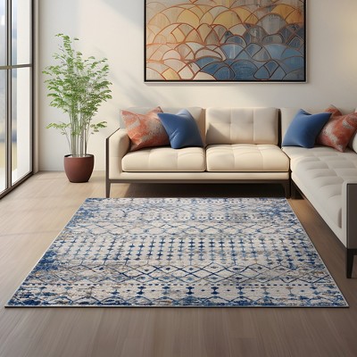 Hannah Moroccan Blue and Cream 5' x 7' Area Rug