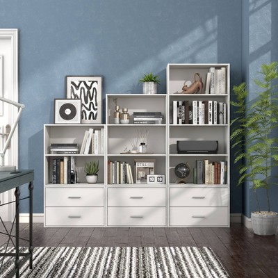 White Stackable 3-Tier Wood Cube Storage Bookcase