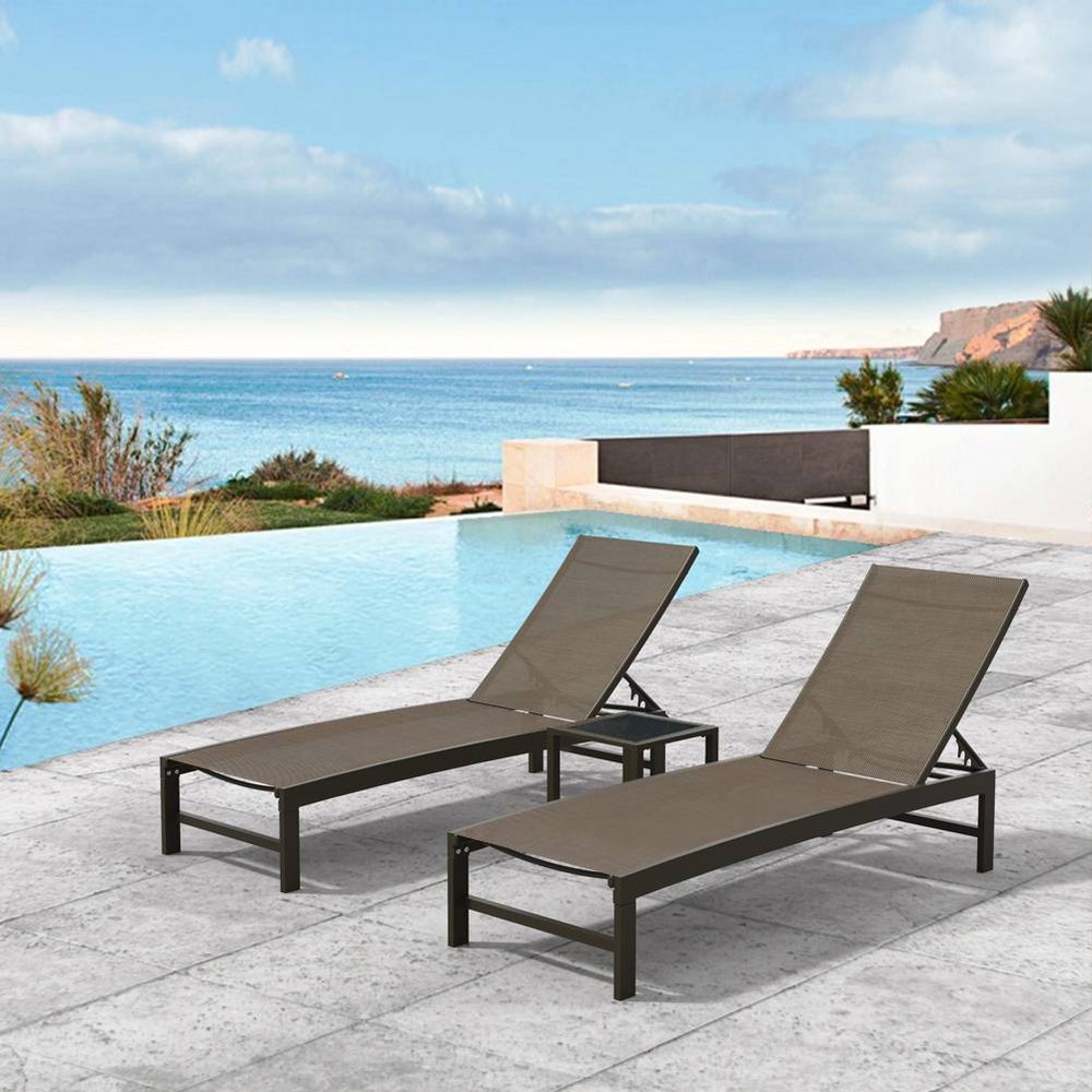 3pc Outdoor Adjustable Chaise Lounge Chairs & Table Brown Crestlive Products